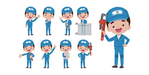 Set of plumber with different poses