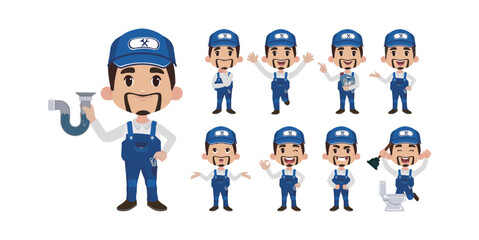 Set of plumber with different poses