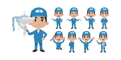 Set of plumber with different poses