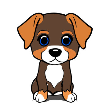 Art & Illustration, vector cartoon of a cute puppy 
