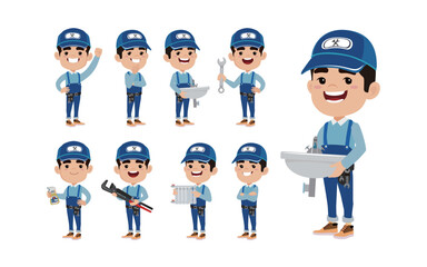 Set of plumber with different poses