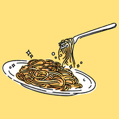 spaghetti dish hand drawn outline style vector illustration