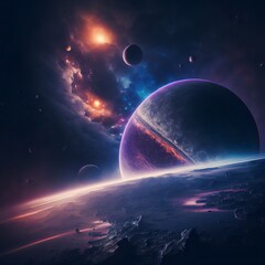 Space galaxy background with planets and stars