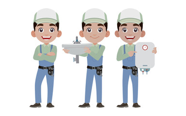 Set of plumber with different poses