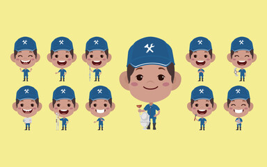Set of plumber with different poses