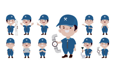 Set of plumber with different poses