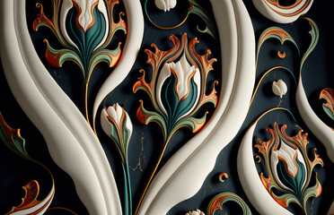 Turkish Ebru art, tulip pattern, close up. Generated AI