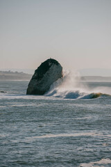 Naklejka premium waves crashing on rocks