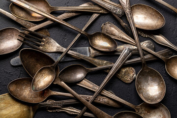 Vintage silverware. Spoon, fork, knife