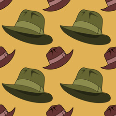 Seamless pattern with Fedora hat. Vector illustration