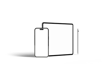 Realistic Tablet and Smartphone Mockup with White Wallpaper Screen Isolated on white