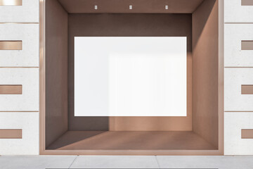 Creative light building facade with box for product placement or advertisement. Mock up, 3D Rendering.