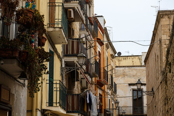 Fototapeta na wymiar View to balcony of building in old city of Bari