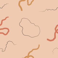 Organic seamless pattern with abstract shapes and lines. Beige background in a flat style