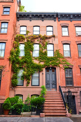 Naklejka premium Ivy covers brick walls of stunning apartment building in Greenwich Village New York City