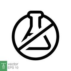 Chemical free icon. Simple outline style. Free preservative food ingredient, no additives, organic product concept. Triangle flask, erlenmeyer, forbidden sign. Vector illustration isolated. EPS 10.