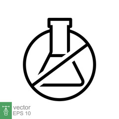 Chemical free icon. Simple outline style. Free preservative food ingredient, no additives, organic product concept. Triangle flask, erlenmeyer, forbidden sign. Vector illustration isolated. EPS 10. - obrazy, fototapety, plakaty