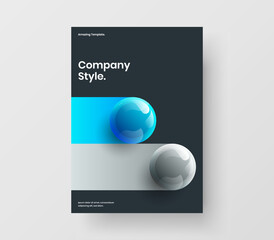 Modern annual report A4 vector design layout. Abstract realistic balls flyer concept.