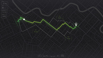Gps map navigation to own house. View from above the map buildings. Detailed view of city. Decorative graphic tourist map City top view. Abstract background. Flat style, Vector, illustration isolated.
