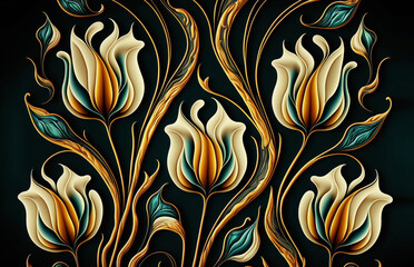 Turkish Ebru art, tulip pattern. Generated AI