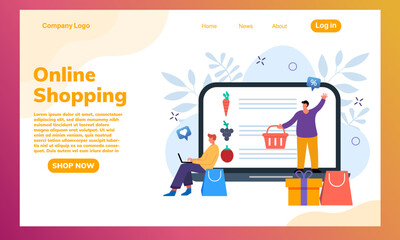 online shopping vector concept, shopping online on website, e-commerce illustration concept, flat design