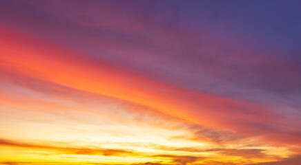 Colorful smooth cloudy sky at twilight time before sunrise or after sunset, natural landscape panorama illustration