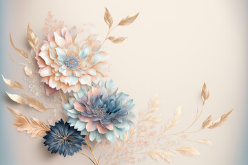 Fototapeta na wymiar Beautiful flowers. Abstract floral design in pastel colors for prints, postcards or wallpaper. AI 