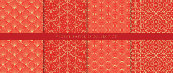 Set of Chinese patterns background vector. Abstract geometric shape, grid vector patterns and swatches. Luxury oriental wallpaper design for fabric, wallpaper, banners, prints and wall arts.