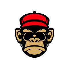 monkey wearing sunglasses and hat mascot vector