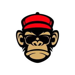 Fotobehang monkey wearing sunglasses and hat mascot vector © Art 27