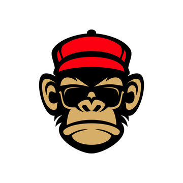monkey wearing sunglasses and hat mascot vector