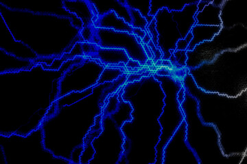 Des éclairs bleus d'un courant électrique sur un fond noir