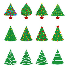 Obraz premium Christmas trees. Can be used for printed materials - leaflets, posters, business cards or for web. Colorful winter trees collection for holiday xmas and new year. Vector illustration.