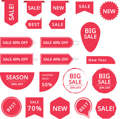 Coupon sale labels on each product in the shopping mall