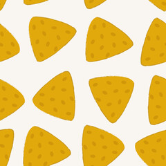 Seamless pattern with nachos on light background. Latin american food.