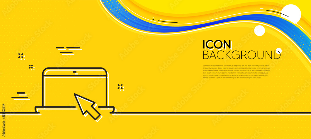 Poster laptop computer icon. abstract yellow background. notebook with mouse cursor sign. portable personal