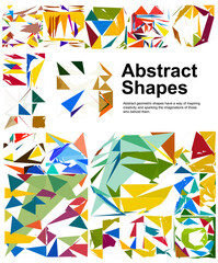 Colorful abstract shapes geometric set. Grid with color shapes. Modern abstract promotional flyer background illustration. Template poster, brochure pattern