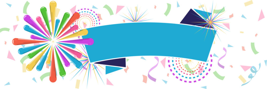 colorful banner with fireworks and confetti for all celebrations
