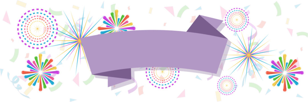 colorful banner with fireworks and confetti for all celebrations
