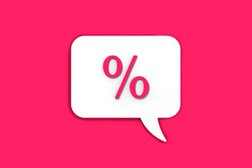 Pink percent sign on white message board. Interest withdrawal signal. Discount notifications. Message on a Pink background. Horizontal image. 3D image. 3D rendering.