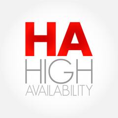 HA - High Availability is the ability of a system to operate continuously without failing for a designated period of time, acronym technology concept background
