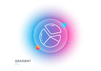 Pie chart line icon. Gradient blur button with glassmorphism. Presentation graph sign. Market analytics symbol. Transparent glass design. Pie chart line icon. Vector