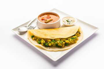 A dosa, also called dosai, dosey, or dosha, is a thin pancake in South Indian cuisine