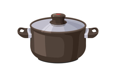 Saucepan covered with lid. Nonstick sauce pan, cook ware. Closed stockpot, kitchen utensil for cooking. Deep non-stick stock pot. Flat vector illustration isolated on white background