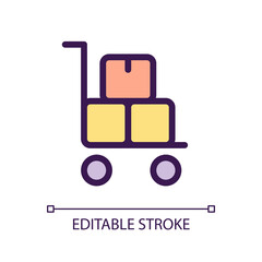 Pallet truck with parcels pixel perfect RGB color ui icon. Warehouse equipment. Simple filled line element. GUI, UX design for mobile app. Vector isolated pictogram. Editable stroke. Arial font used