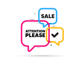 Fototapeta premium Attention please tag. Ribbon bubble chat banner. Discount offer coupon. Special offer sign. Important information symbol. Attention please adhesive tag. Promo banner. Vector