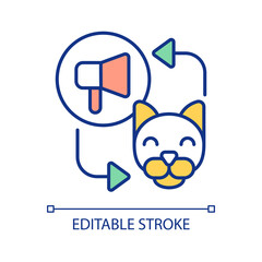 Pet blogging RGB color icon. Dog going viral. Turn puppy into social media star. Animal influencer. Isolated vector illustration. Simple filled line drawing. Editable stroke. Arial font used