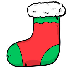 Santa sock Christmas cartoon collection - element color clipart designed 