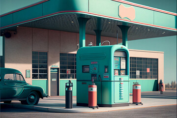 Generated image of old petrol station.