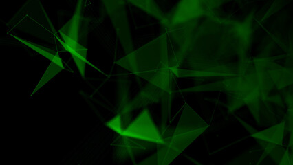 Abstract plexus green geometry background. Digital technology network connection concept. 3D rendered illustration.